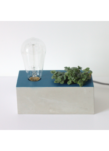 Lampe & cache-pot en béton turquoise