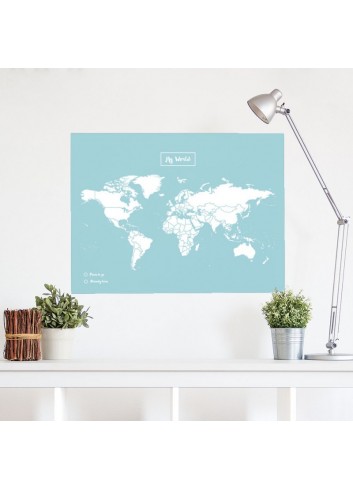 Carte du monde en liège - bleu et blanc fabriqué en espagne miss wood