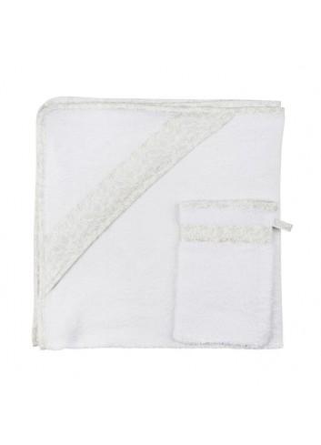 Cape de bain + gant de toilette Grey birds